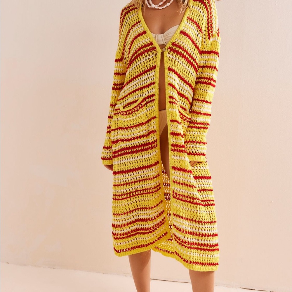 Free People Yellow and Red Striped Knit Coverup